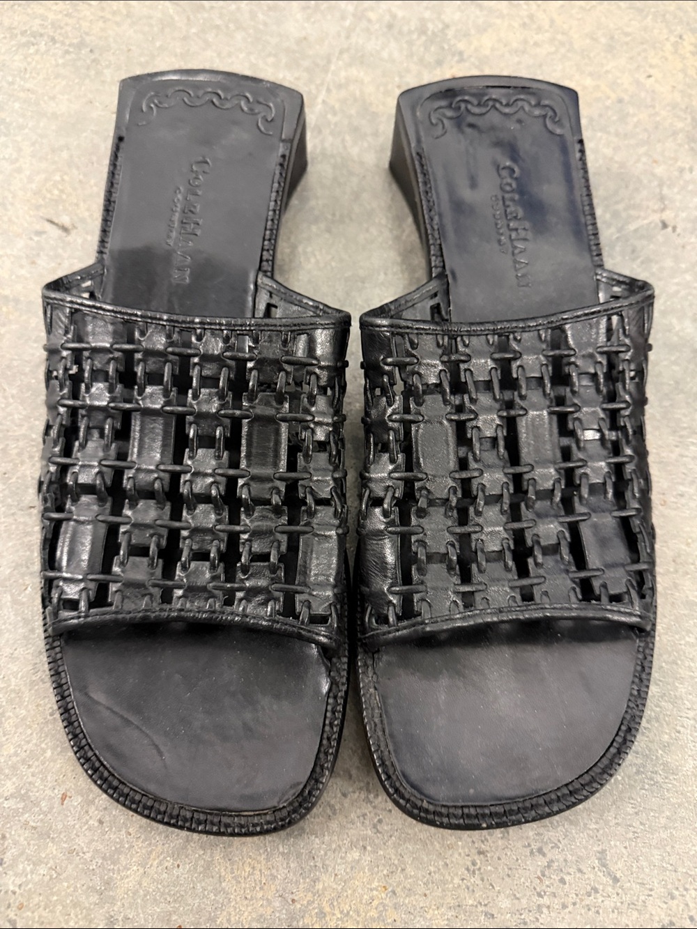 Cole Haan Black Woven Leather Slide Mules